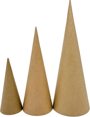 Paper Mache Cone - Paquete variado de 3 unidades, 13.75 x 5, 10.63 x 4, 7 x 3 pulgadas.
