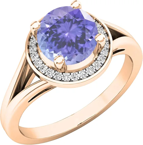 Miniatura 258 de Dazzlingrock Collection Anillo de compromiso redondo de 0.276 in con halo de diamante blanco y vástago dividido para ella en oro macizo de 14