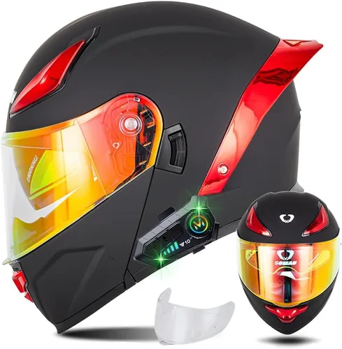Miniatura 7 de Casco modular de motocicleta con Bluetooth, casco de motocicleta abatible de cara completa para hombres y mujeres con visera tintada y transparente