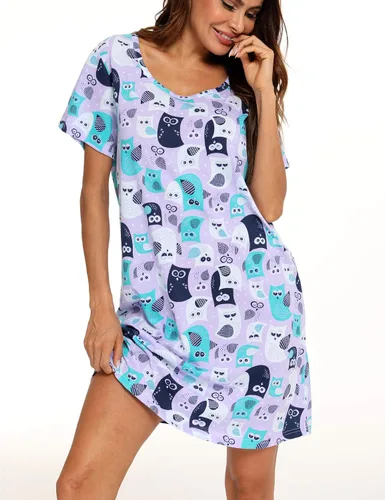 Miniatura 4 de ENJOYNIGHT - Camisones de algodón para mujer, tallas extragrandes, camisa de dormir de manga corta con estampado