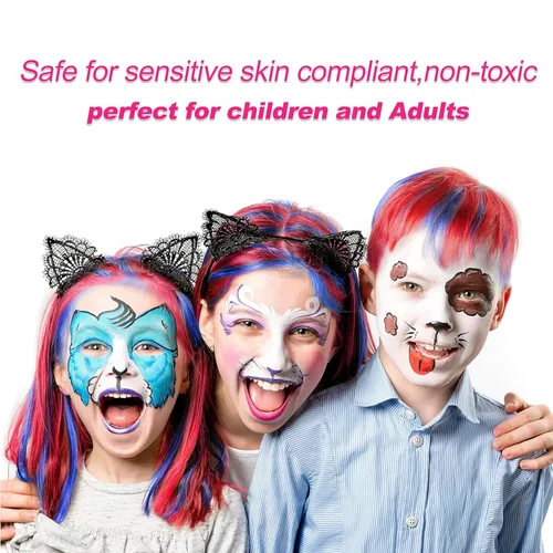 Miniatura 4 de Maydear Kit de pintura facial para niños, paleta de maquillaje a base de agua de 20 colores con plantillas, purpurina, pastel dividido de arcoíris