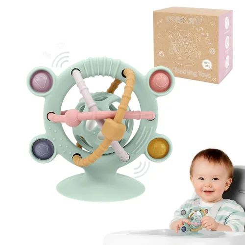 TYRY.HU Juguetes de silicona para dentición para bebés de 0 a 6 a 12 meses, juguetes multiusos para silla alta, juguetes de mesa de succión para