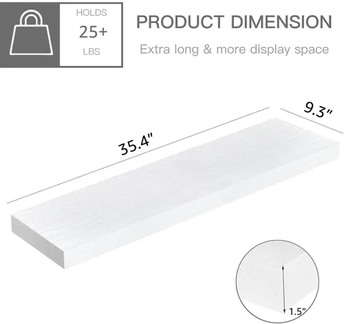 Miniatura 3 de QEEIG Estantes flotantes para pared de 35.4 pulgadas de largo, estante montado en la pared, baño, cocina, sala de estar, dormitorio, granja, B.