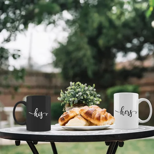 Miniatura 2 de Kunlisa Juego de tazas de café para él y ella, regalo de compromiso de boda para parejas, recién casados, esposo y esposa, tazas a juego para negro
