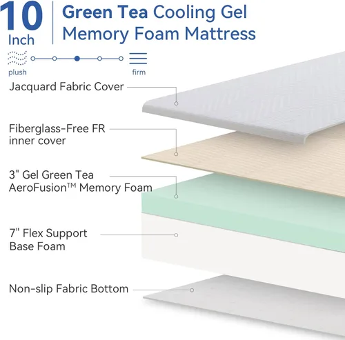 Miniatura 4 de Colchón de espuma viscoelástica de tamaño individual de 8 pulgadas con funda Tencel, té verde refrescante/gel de primera calidad, colchón en una