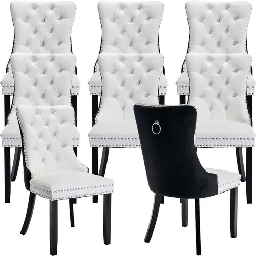 Miniatura 15 de Velvet Dining Chairs Set of 2, Tufted High Chairs with Nailhead Trim, Pull Ring, Black Solid Wood Legs, Elegant Upholstered Accent Chairs for Dining