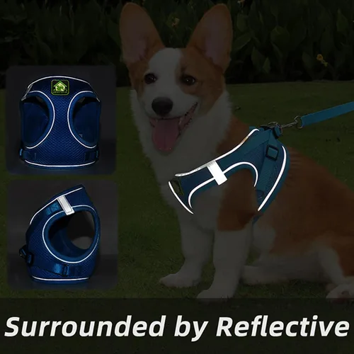 Miniatura 4 de Juego de arnés y correa para perros pequeños, arnés reflectante ajustable sin tirones, arnés transpirable suave para cachorros y perros pequeños