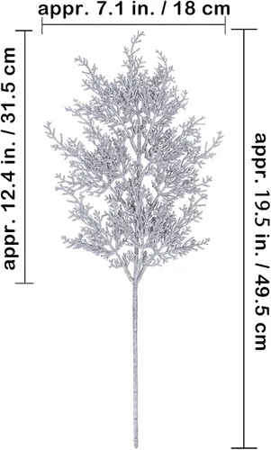 Miniatura 3 de Winlyn 6 piezas de cedro artificial con purpurina en aerosol plateado de Navidad, ramas de pino de cedro sintético, arreglos florales plateados