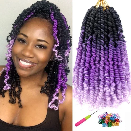 Miniatura 33 de 8 paquetes de extensiones de cabello sintético pretrenzado y prerrizado de ganchillo de 14 pulgadas, con rizos de pasión, para mujeres negras
