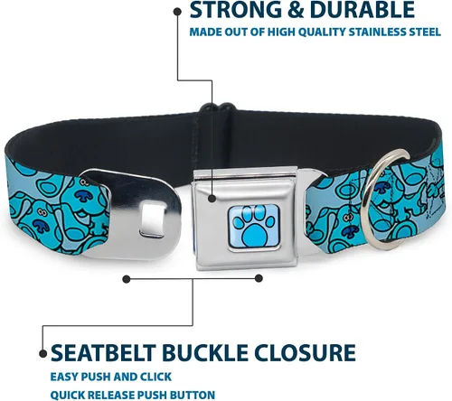 Miniatura 4 de Buckle-Down Collar de perro Hebilla de cinturón de seguridad Blues Clues Blue Poses dispersas 9.5 a 13 pulgadas 1.0 pulgadas de ancho