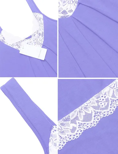 Miniatura 6 de Ekouaer - Camisón de lencería para mujer, con cuello en V y encaje, suave, para dormir