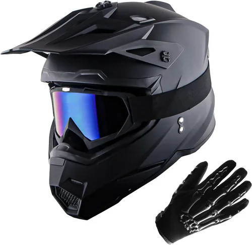 Miniatura 7 de 1Storm Casco de Motocross para Jóvenes Niños BMX MX Casco de Bicicleta Adolescente Estilo de Carreras; Azul de Carreras + Gafas + Paquete de Guantes