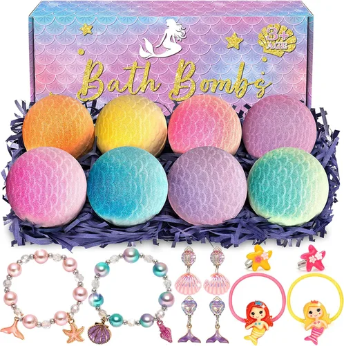 8 Paquetes de Bombas de Baño de Sirena para Niñas, Kit de Bomba de Baño de Burbujas con Juguetes Sorpresa Adentro, Juguetes de Baño para Niños de 4