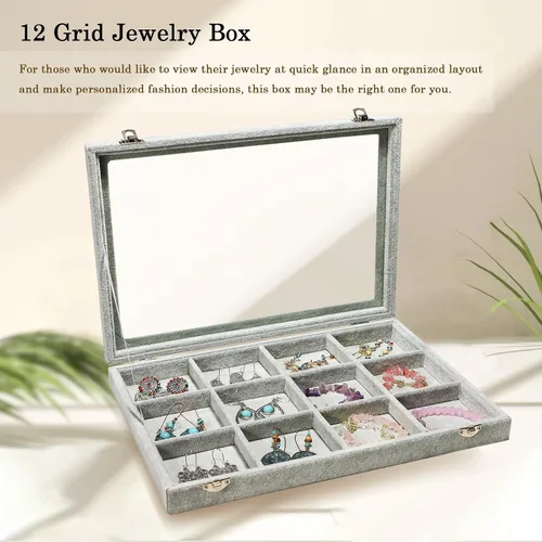 Miniatura 4 de Stratalife Organizador de joyas, caja organizadora de joyas, bandeja de terciopelo para joyas con tapa transparente, organizador de cajones