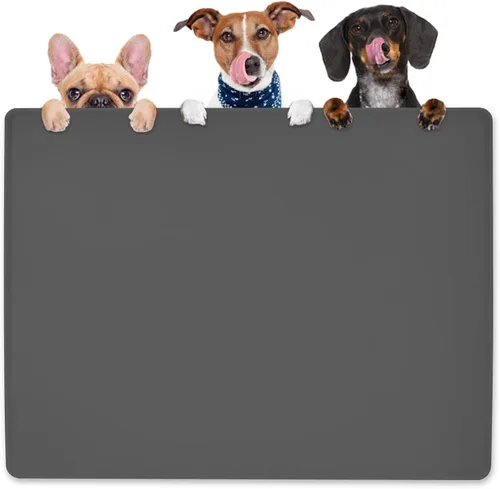 KVK Tapete de agua para perros de 39.4 x 29.5 pulgadas, tapete de silicona para perros para comida y agua, extra grande, tapete de comida para Gris