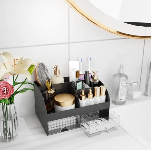 Miniatura 5 de Organizador de maquillaje con cajones, almacenamiento de cosméticos para tocador y encimera de baño, soporte de belleza para lápiz labial y brochas