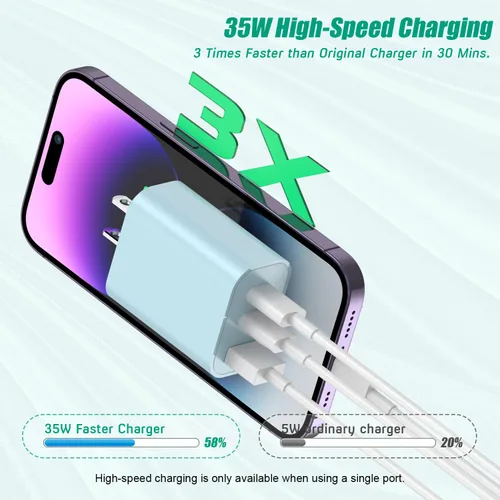 Miniatura 3 de Paquete de 2 bloques de cargador para iPhone 17, bloque de cargador USB C de 35 W y 3 puertos de carga rápida, enchufe de pared multipuerto USB C