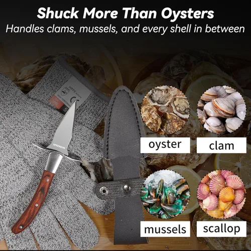 Miniatura 4 de Cuchillo de ostras, kit de shucker de ostras, cuchillo de shucking de ostras con mango de madera cómodo, cuchillos de ostras resistentes y afilados