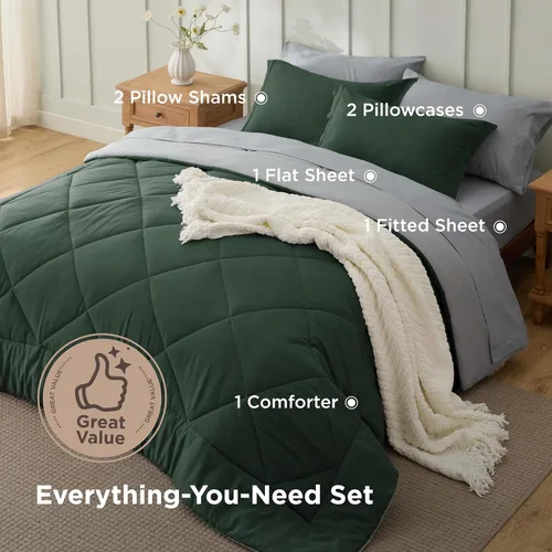 Miniatura 3 de Bedsure Juego de edredón tamaño King – Ropa de cama reversible de 7 piezas verde bosque, juego de cama tamaño King para todas las estaciones, cama