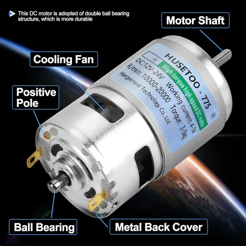 Miniatura 6 de Motor DC de 12V 775 - torque alto (máx. 20000 RPM) con doble rodamiento de bolas, ventilador de enfriamiento incorporado para actualización
