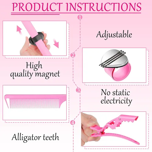 Miniatura 3 de Nuenen Juego de 7 herramientas para trenzar el cabello, incluye pulsera magnética, peines de cola de rata de acero inoxidable y pinzas de pelo