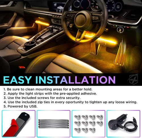 Miniatura 7 de Xprite Luces interiores de auto RGB mejoradas de 144 LED con control de aplicación inteligente/control remoto inalámbrico, modo de sincronización