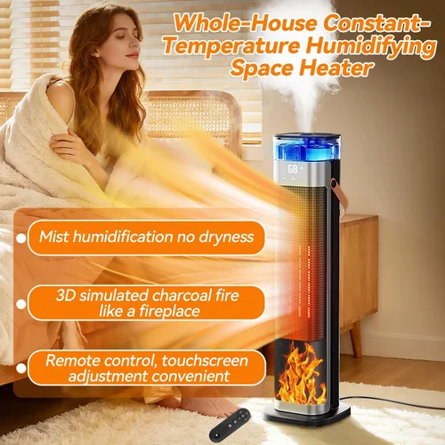Miniatura 4 de Calentador de espacio en torre, calentadores eléctricos portátiles para uso en interiores con termostato, humidificación por pulverización, llama