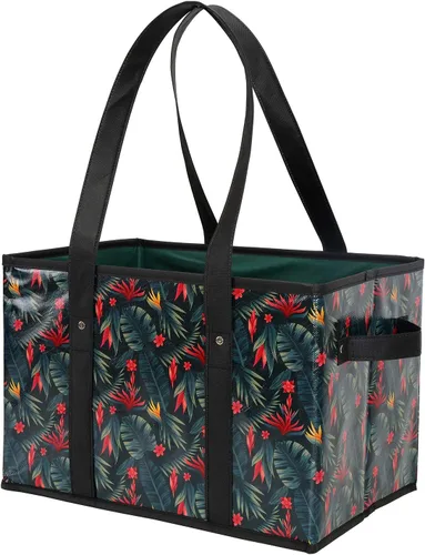 Miniatura 3 de Foraineam Juego de bolsas reutilizables para comestibles, bolsas de compras plegables y resistentes con fondo reforzado Follaje vibrante/paquete de 3