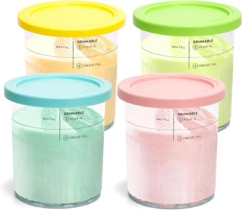 Paquete de 4 pintas y tapas Creami Deluxe, 24oz Tamaño Familiar XL Tazas para Ninja Creami 11 en 1 NC501 NC500 Series Deluxe Ice Maker