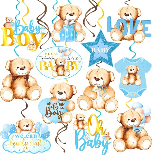 20 piezas de oso de peluche colgantes con diseño de remolinos We Can Bearly Wait Baby Shower Decoraciones It's a Boy Ceiling Swirl Bear Baby Shower