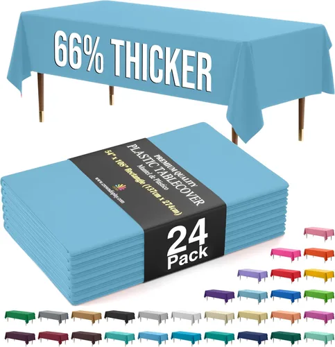 Miniatura 96 de Exquisite 66% Thicker Premium Plastic Table Cloth Rectangle Table Cover 0.5 Mil 6 Pack Aqua Table Cloth 54 Inch x 108 Inch Disposable Tablecloth