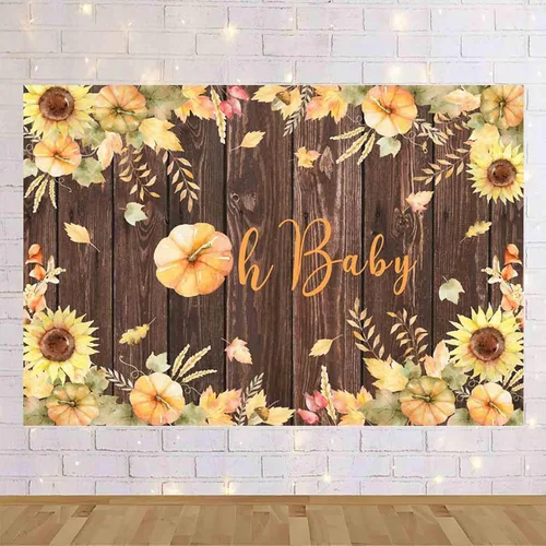 Miniatura 5 de AIBIIN telón de fondo de otoño Oh Baby de 7 x 5 pies para otoño, Acción de Gracias, calabaza, madera rústica, baby shower, fotografía, fondo, dar