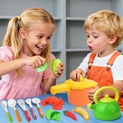 Miniatura 7 de Juego de cocina para niños, 66 juguetes de cocina para niños pequeños con ollas y sartenes, alimentos, utensilios, utensilios de cocina, juego