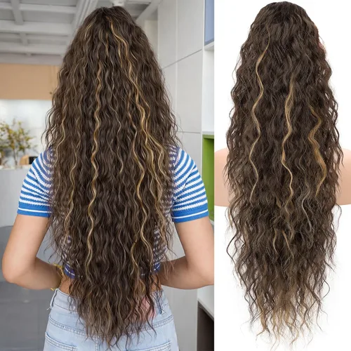 Miniatura 35 de KooKaStyle Extensión de cola de caballo con cordón de 26 pulgadas (66 cm) para mujeres, extensiones de cabello sintético rizado largo para uso