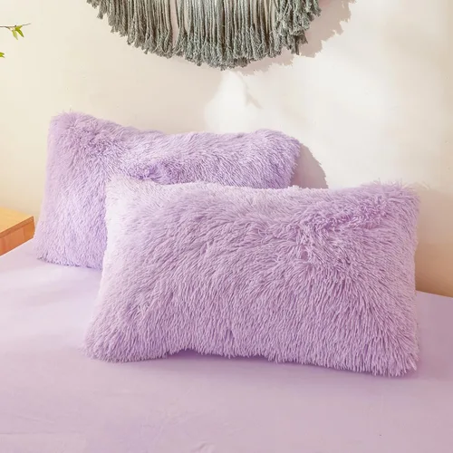 Miniatura 20 de Besfunny Juego de 2 fundas de almohada de pelo sintético negro, mullidas y peludas para decoración de dormitorio, fundas de almohada negras suaves