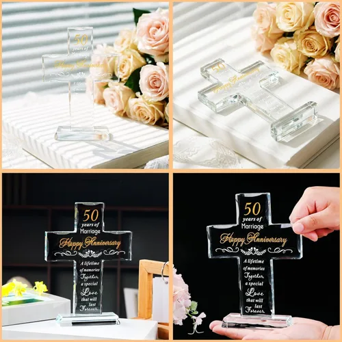 Miniatura 4 de YWHL 50 aniversario de boda, regalos de cruz religiosa para mujeres y hombres, regalo romántico de 50 años para él y ella, recuerdo de cruz