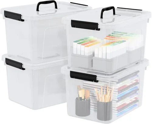 Miniatura 2 de Contenedores de almacenamiento de plástico de 10 cuartos de galón con tapas y asa, 4 paquetes de caja transparente con pestillo