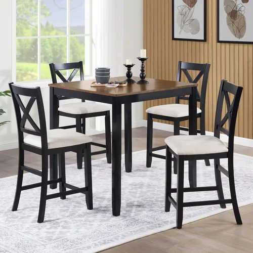 LUMISOL Juego de mesa de comedor de 5 piezas con 4 sillas, juego de mesa de cocina de granja para lugares pequeños, cocina, comedor, negro y roble