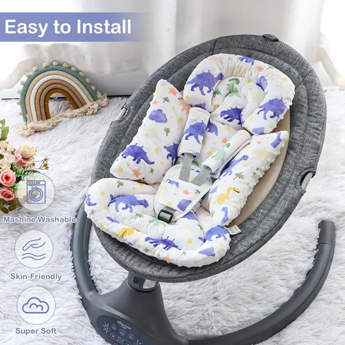 Miniatura 5 de Inserto de asiento de automóvil infantil con 3 fundas de correa, soporte de cabeza de asiento de automóvil suave para niñas bebés, tela de felpa