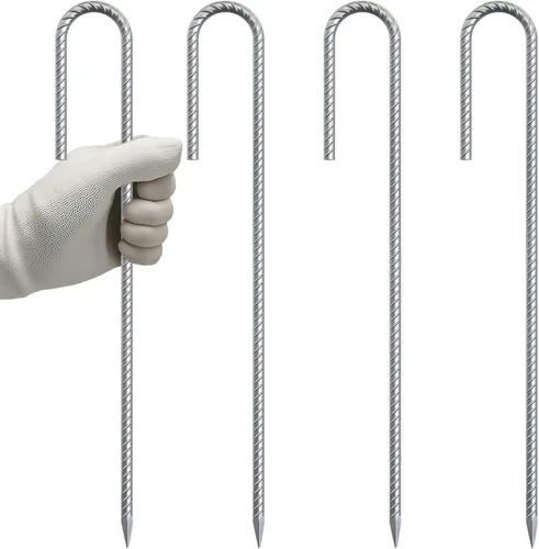 Miniatura 22 de VVOKGO Estacas de Varilla Corrugada de 16 Pulgadas con Gancho en J de Servicio Pesado para Cerca de Eslabones de Cadena, 16 Piezas de Picos Largos