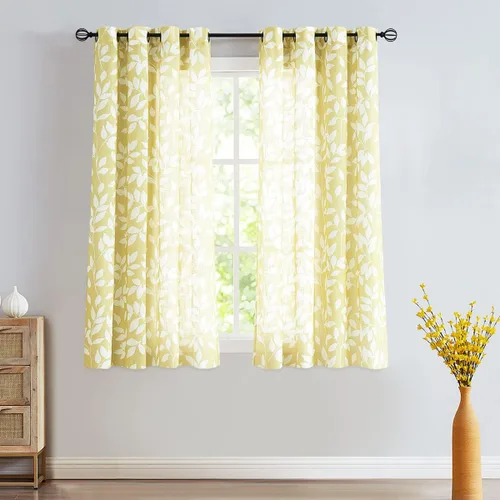 Miniatura 41 de Treatmentex Cortinas blancas y grises para dormitorio de 84 pulgadas de largo, cortinas semitransparentes con estampado de hojas para ventanas