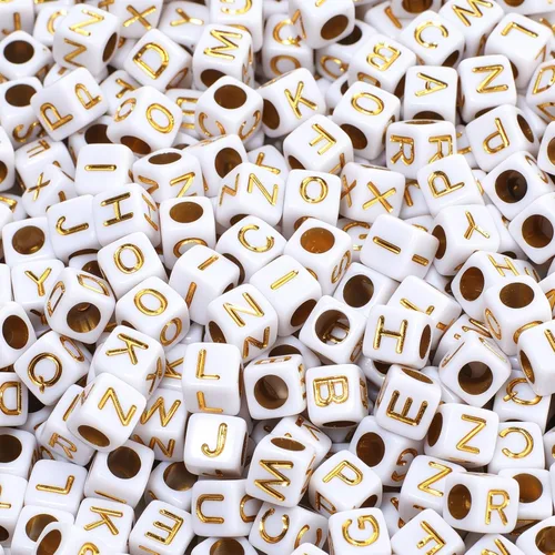 Miniatura 15 de Cuentas de letras acrílicas doradas para pulseras, cuentas redondas, 0.157 x 0.276 pulgadas, 1200 unidades, para kit de fabricación de joyas