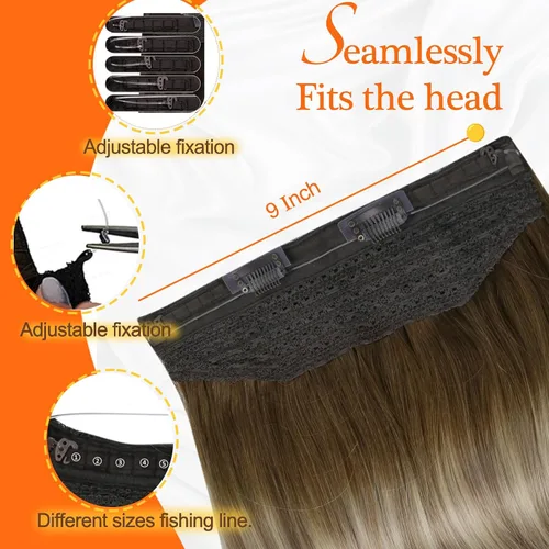 Miniatura 4 de Full Shine - Extensiones de cabello humano con hilo invisible para mujer, estilo balayage, color ombré raíces oscuras #3/8/22, 16 pulg, 2.82 oz