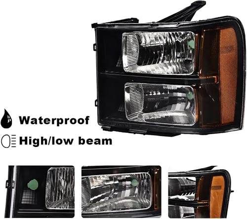 Miniatura 6 de CHEDA Faros delanteros, compatibles con GMC Sierra 1500 2500HD 3500HD 2007-2013, faros delanteros de cristal, lente transparente, carcasa negra