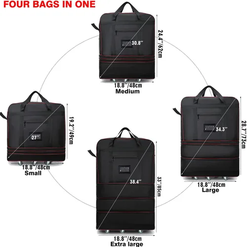 Miniatura 2 de ELDA Maleta plegable expandible con ruedas universales bolsa de viaje rodante bolsa de lona para hombres y mujeres equipaje ligero de gran capacidad