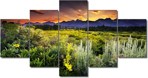 Miniatura 47 de TUMOVO Lienzo decorativo para pared de sala de estar, 5 paneles de naturaleza, Alaska, Estados Unidos, autopista alrededor de montañas, paisaje