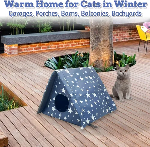 Miniatura 5 de Fhiny Refugio para Gatos Callejeros, Casa Impermeable para Gatos de Exterior Plegable Cueva Cálida para Mascotas para Invierno Cama de Tienda