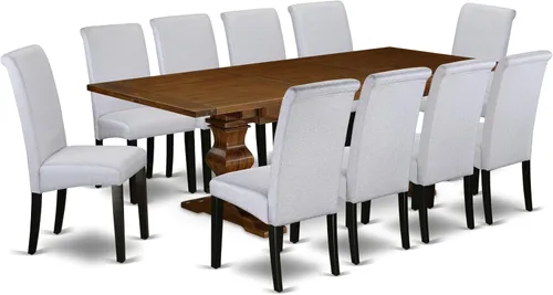 East West Furniture LABA11-81-05 - Juego de mesa de comedor de 11 piezas, incluye una mesa de comedor rectangular con hojas extraíbles y 10 sillas