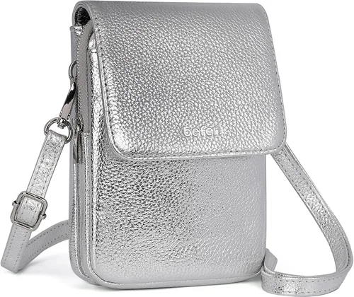 Miniatura 7 de befen Bolsos cruzados pequeños de cuero genuino para mujer, bolsa cruzada para teléfono celular con ranuras para tarjetas de bloqueo RFID