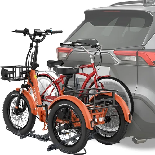 LILYPELLE Portabicicletas Mejorado de Montaje en Enganche para Triciclos, Portaenganche Ajustable de 90 Grados para Sostener 2 Bicicletas, Capacidad